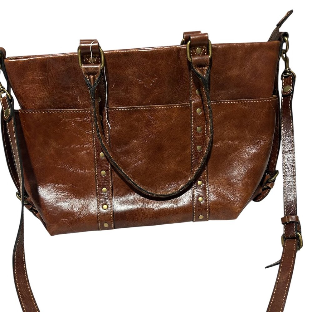Patricia Nash Brown Leather Studded Tote with Adjustable Strap